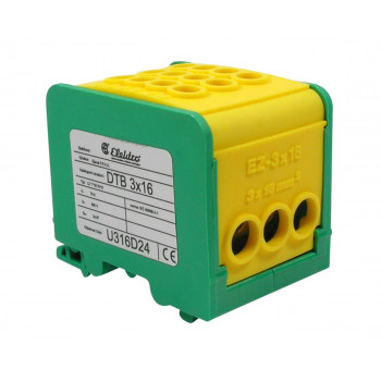 Distribuční blok DTB 3×16 žluto-zelený