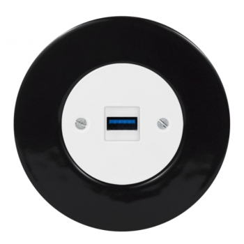 Zásuvka komunikačná USB KOMPLET Kryt zásuvky biely Rám: KERAMIKA - čierna