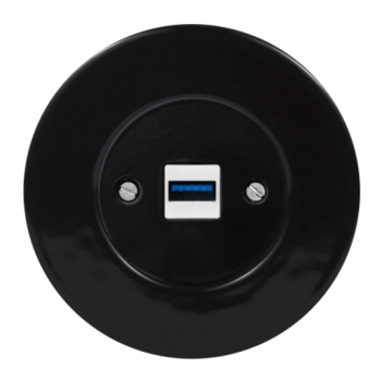 Zásuvka komunikačná USB KOMPLET Kryt zásuvky čierny Rám: KERAMIKA - čierna