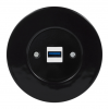 Zásuvka komunikačná USB/nabíjačka KOMPLET Kryt zásuvky čierny Rám: KERAMIKA - čierna
