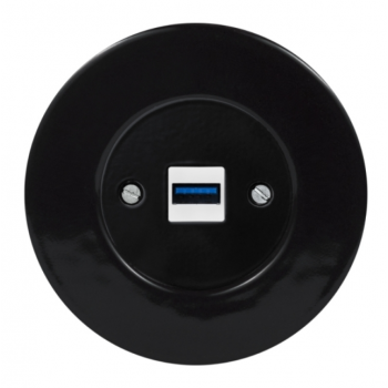 Zásuvka komunikačná USB/nabíjačka KOMPLET Kryt zásuvky čierny Rám: KERAMIKA - čierna