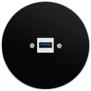 Zásuvka komunikačná USB/nabíjačka KOMPLET Rám: SKLO - čierna Modul: biely