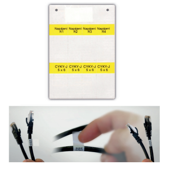 Štítek lepicí na kabel KCCM-W 135x25 bílý - s popisem (4ks štítků na kartě)